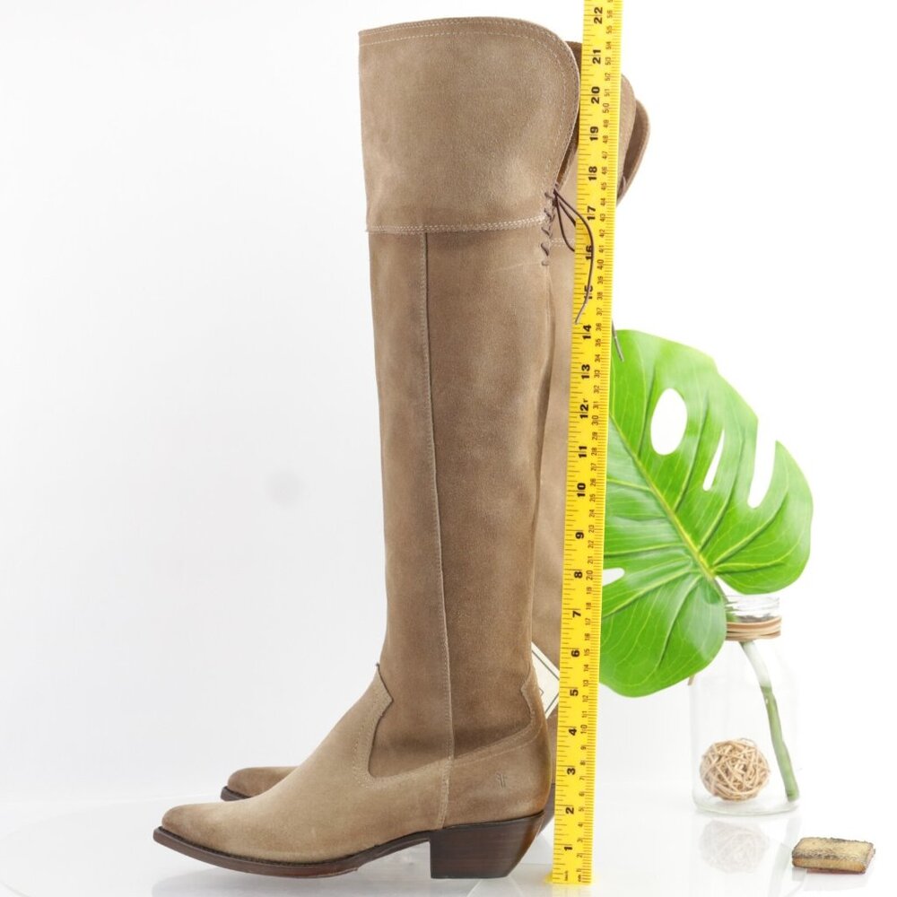 Frye Womens Sacha OTK Riding Boot Size 6.5 Tan Suede Western Block‎ Heel Pointed - Picture 9 of 16
